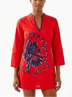 Lily Pulitzer Ciara red navy floral hibiscus tunic top
